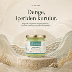 "Denge içeriden kurulur" temalı sakin görsel, Nane Aromalı Deniz Yosunu Jeli kavanozu (yeşil jel)