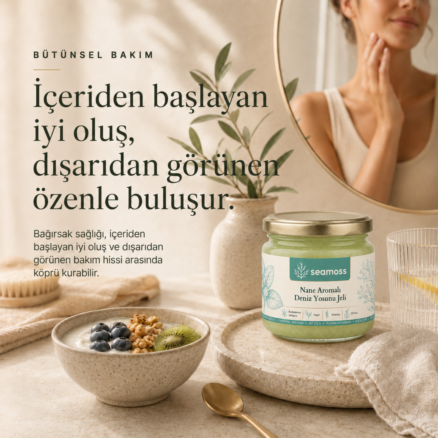 Meyveli kâse ile doğal yaşam tarzı görseli, Nane Aromalı Deniz Yosunu Jeli