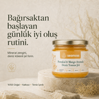 Portakal & Mango Aromalı Deniz Yosunu Jeli kavanozu sade arka planda; günlük iyi oluş rutini tanıtımı