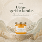 "Denge içeriden kurulur" temalı sakin görsel, Portakal & Mango Aromalı Deniz Yosunu Jeli kavanozu (turuncu jel)
