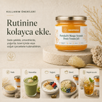 Portakal & Mango Aromalı Deniz Yosunu Jeli kullanım önerileri: suya, smoothie'ye, yoğurda, bowl'a veya tatlıya ekleme