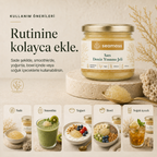 Sarı Deniz Yosunu Jeli kullanım önerileri: suya, smoothie'ye, yoğurda, bowl'a veya tatlıya ekleme
