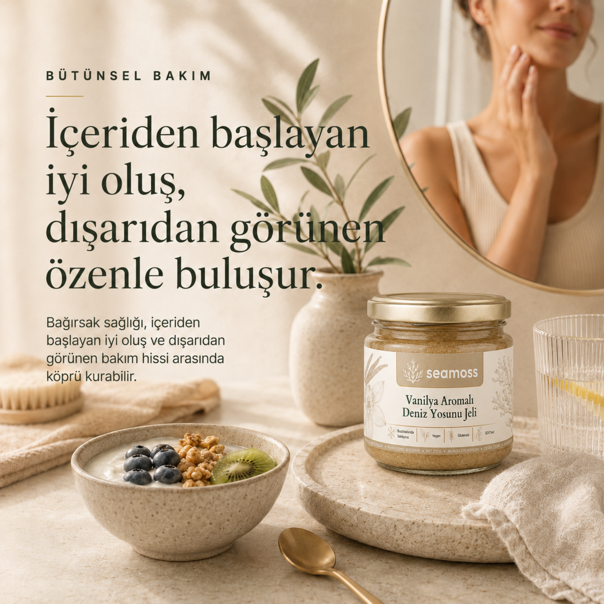 Meyveli kâse ile doğal yaşam tarzı görseli, Vanilya Aromalı Deniz Yosunu Jeli